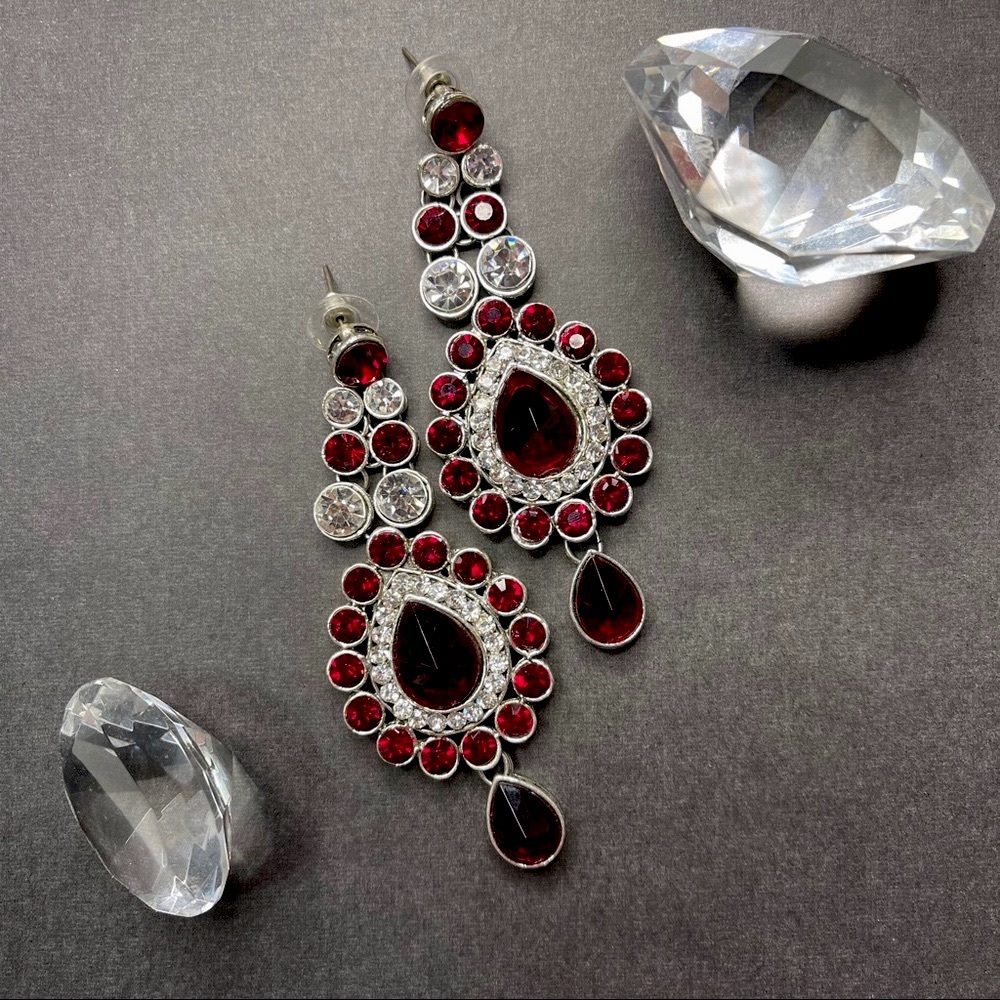 NWOT Ruby red crystal earrings - pageant, prom